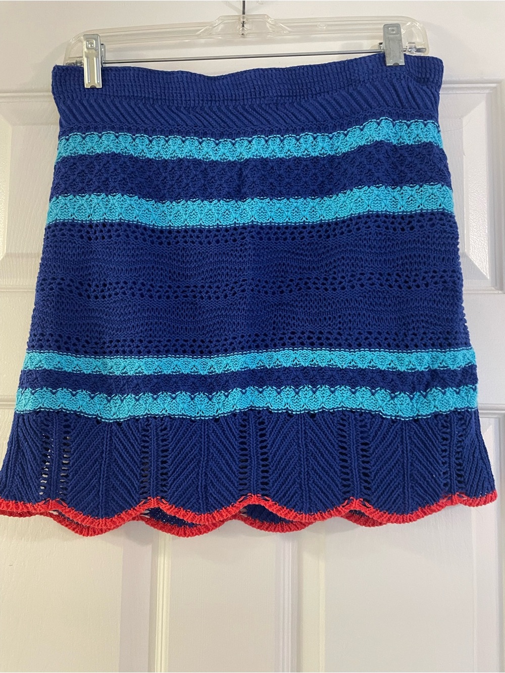 RACHEL Rachel Roy Navy Blue with Aqua Stripe Knit Mini Skirt
